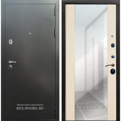 Входная металлическая дверь Рекс 5А СБ-16 с зеркалом (Антик серебро / Лиственница беж)