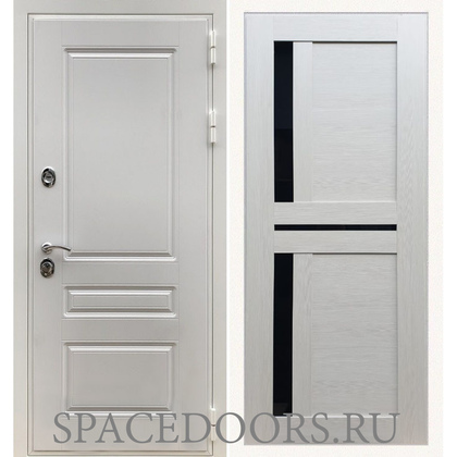Металлическая дверь REX Премиум H белая сб-18 лиственница бежевая черное стекло