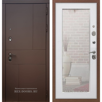 Входная металлическая дверь Урбан с Зеркалом Пастораль (Ясень шоколадный / Белый ясень)