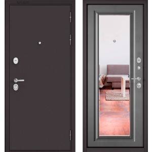Стальная дверь Бульдорс MASS90 Букле шоколад / Бетон серый 9S-140 зеркало