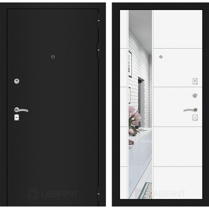 Дверь Лабиринт Classic 19 с зеркалом (Шагрень черная / Белый софт)