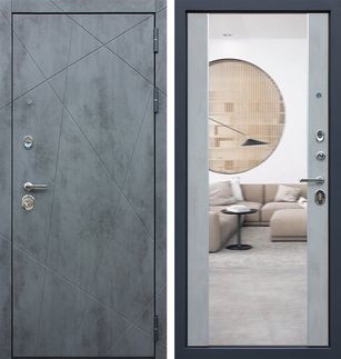 Металлическая дверь АСД Дуэт Б в цвете бетон светлый с зеркалом