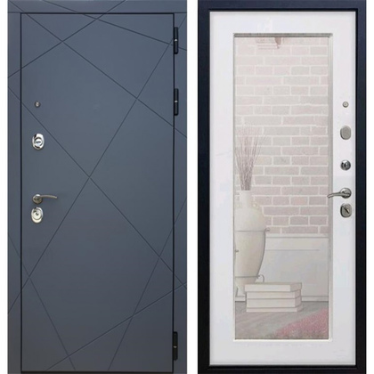 Входная металлическая дверь Рекс 13 Силк Титан с Зеркалом Пастораль (Белый ясень)