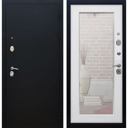 Входная металлическая дверь Рекс 5А с зеркалом Пастораль (Чёрный муар / Ясень белый)